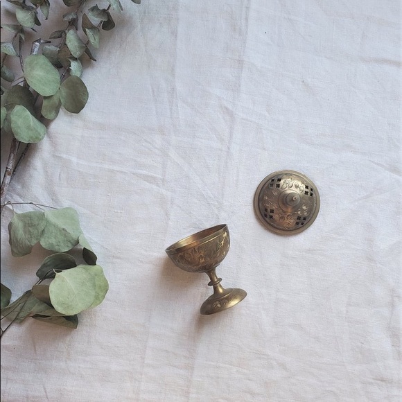 Vintage Etched Brass Incense Holder